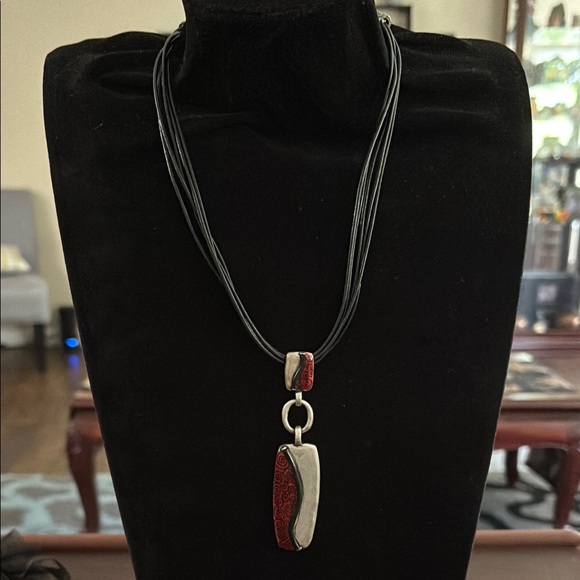Chico's Jewelry - Chicos Retired Modern Black and Red Layered Necklace with Pendant